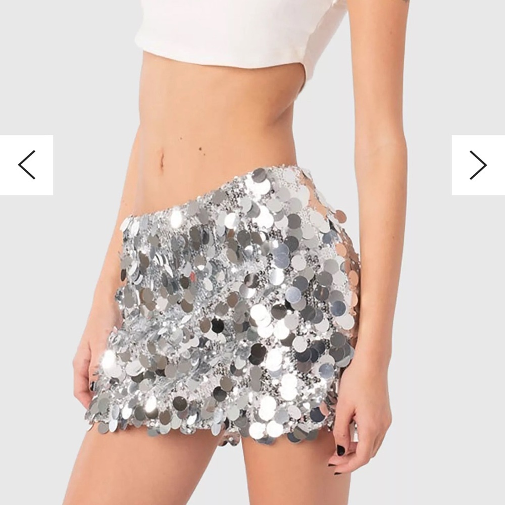 Edikted Silver Sequin Mini Pencil Skirt